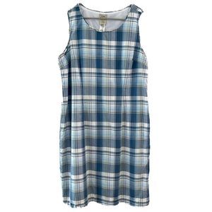 LL Bean Blue Plaid 100% Cotton Sleeveless Shift Dress
